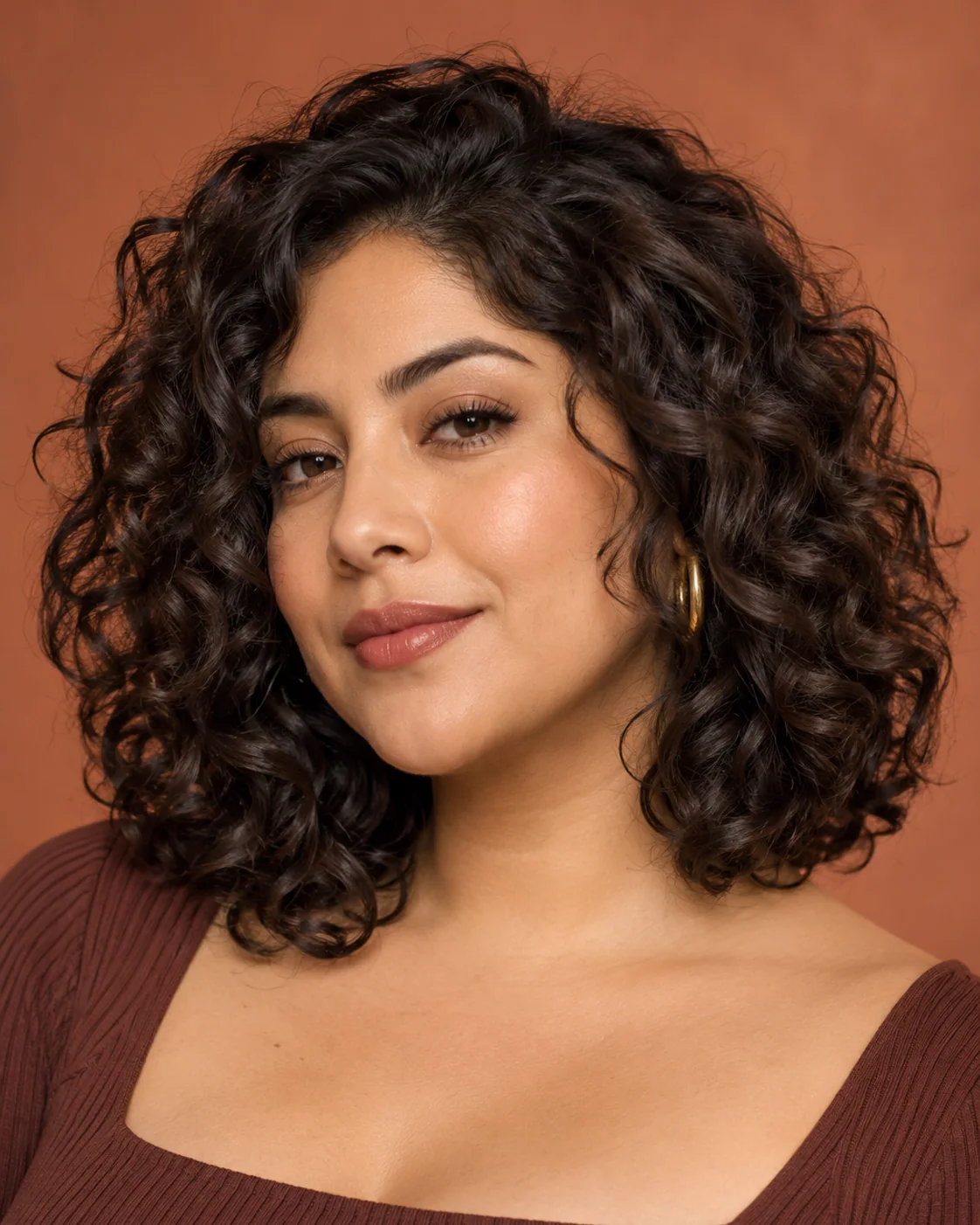 Rounded bob with defined natural curls