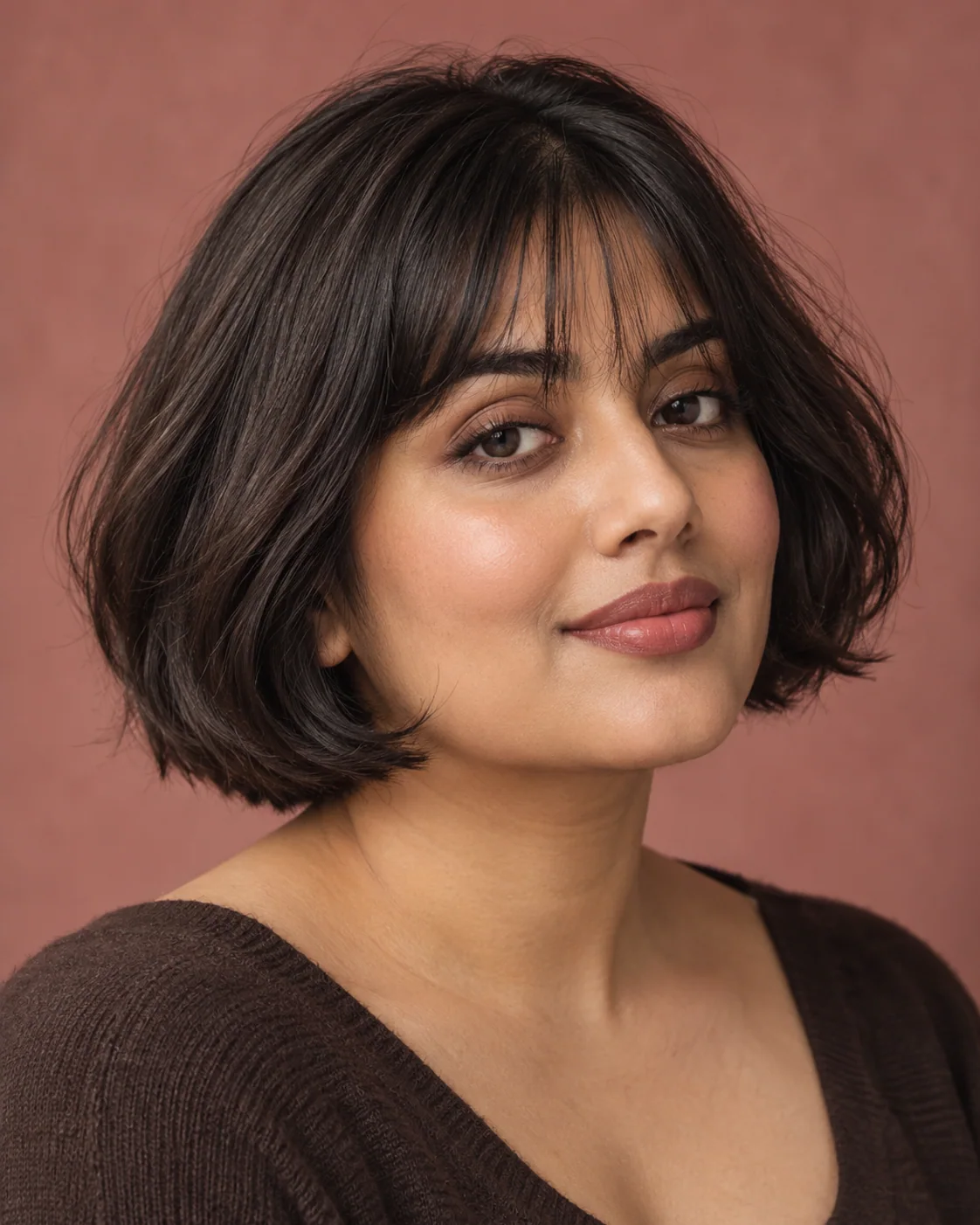 Jaw-length French bob with wispy bangs