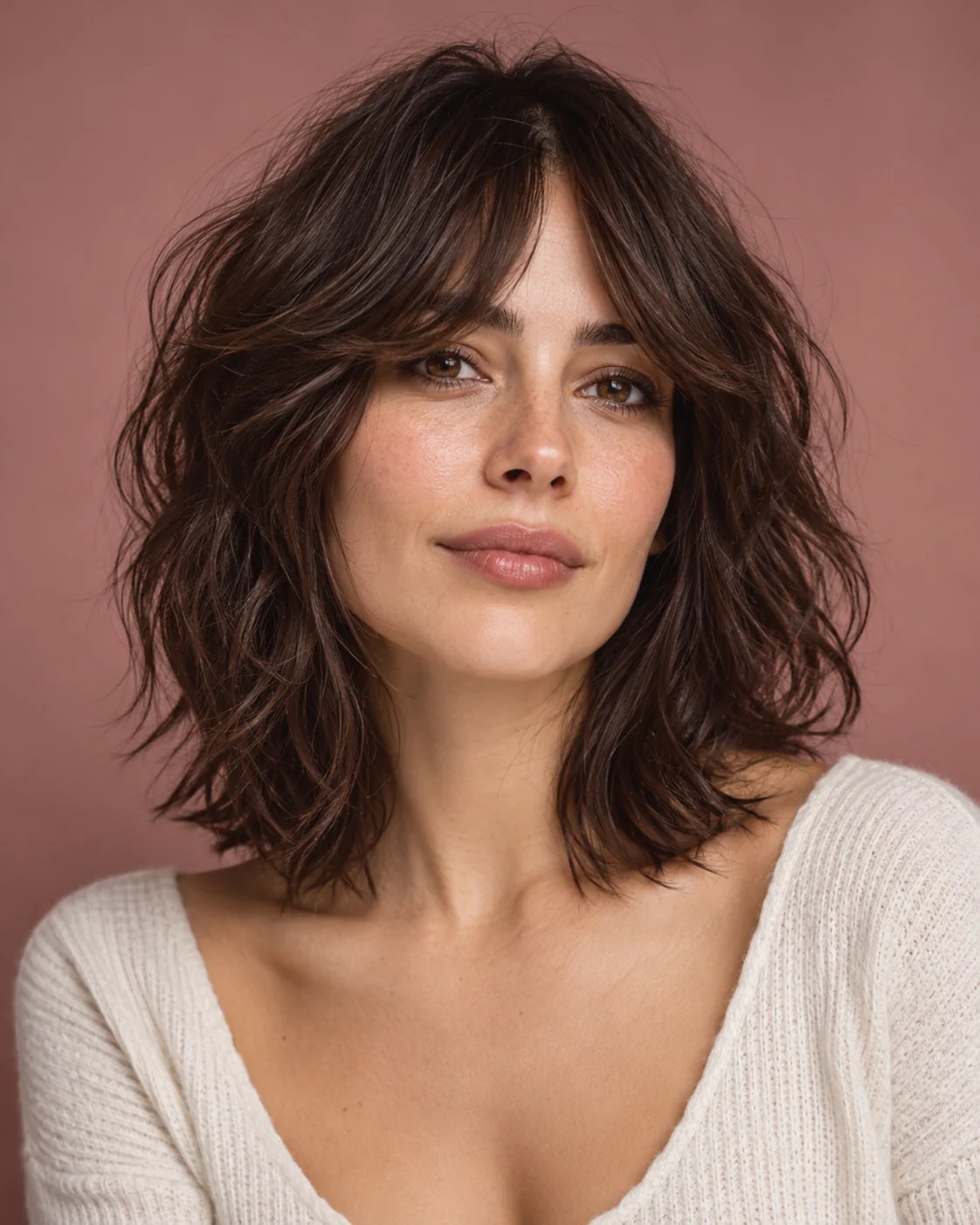 Collarbone haircut with curtain bangs