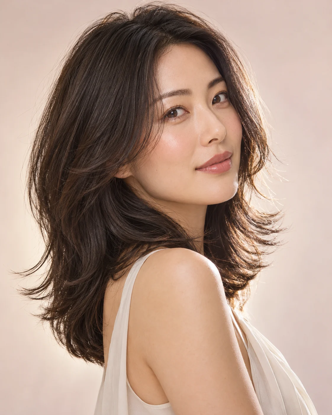 Medium haircut with cascading layers