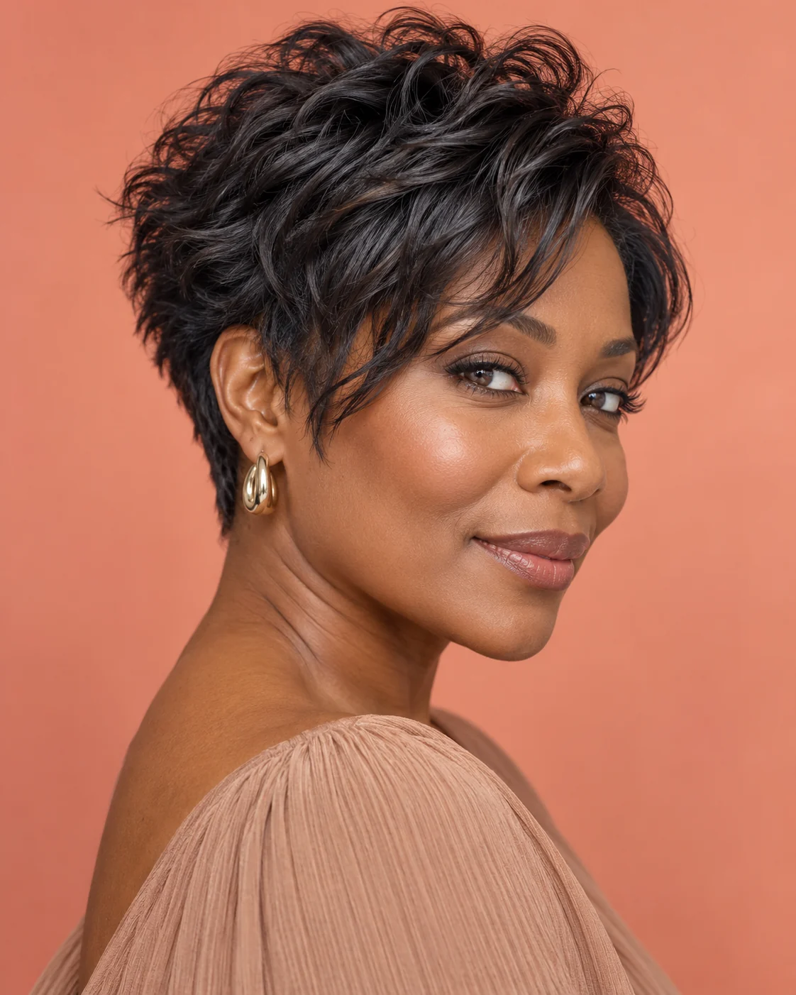 Softly textured pixie haircut