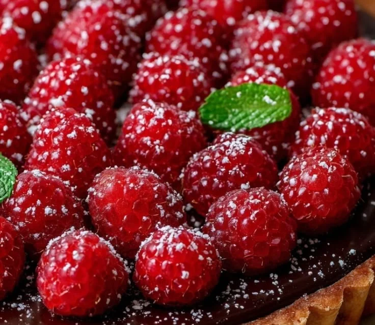 Decadent chocolate raspberry tart with rich chocolate and fresh raspberries