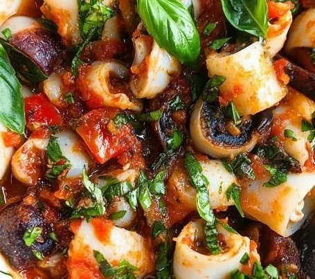 Garlic Squid in Tomato Basil Sauce