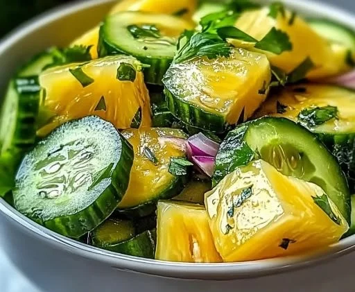 Delicious and refreshing Pineapple Cucumber Salad served in a bowl
