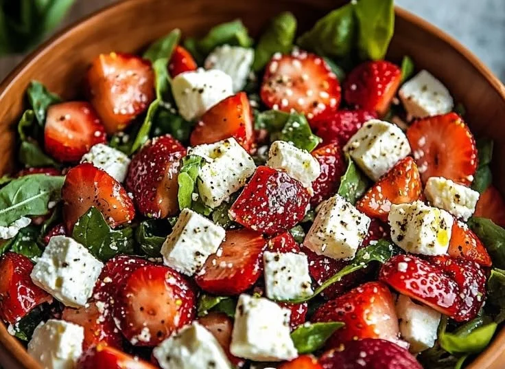 Delicious Strawberry Feta Salad with fresh berries and feta cheese