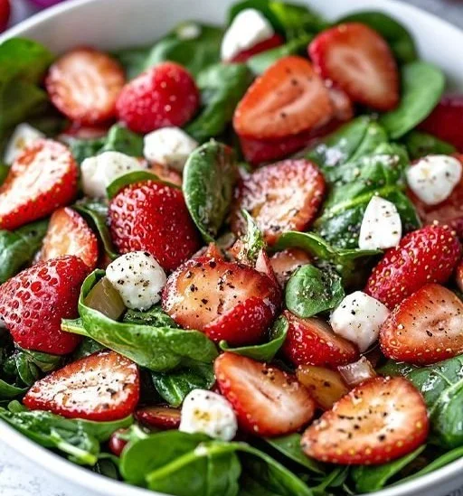 Delicious Strawberry Spinach Salad with fresh strawberries and greens