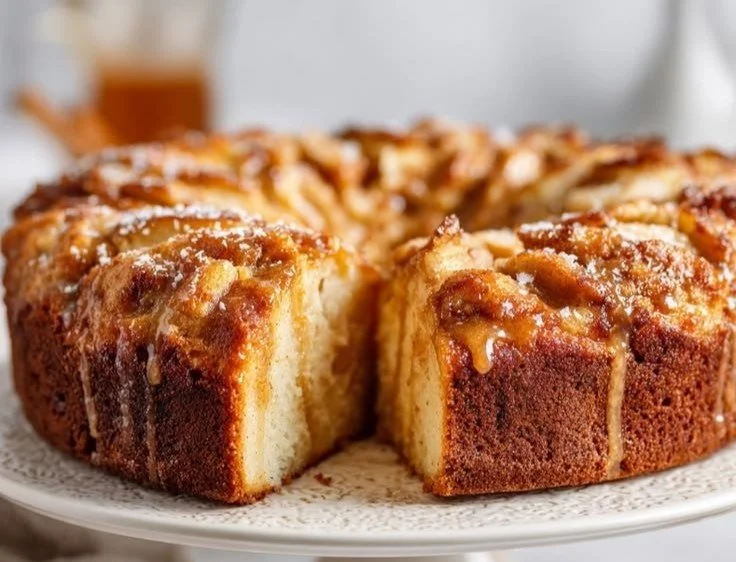Delicious Apple Cider Bundt Cake with a sweet brandy glaze on a decorative plate