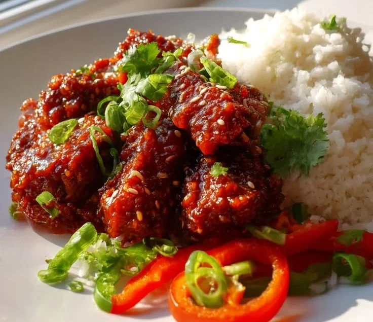 Crispy Beef Delight with Spicy Rice