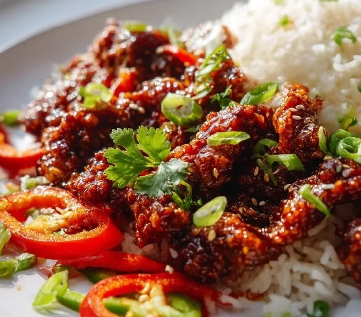 Crispy Beef Delight with Spicy Rice
