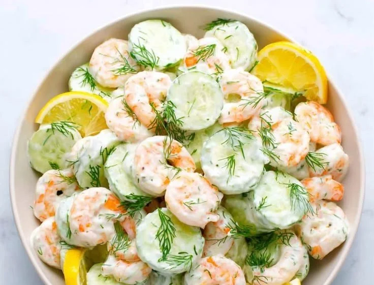 Fresh Cucumber Shrimp Salad with vibrant vegetables and dressing