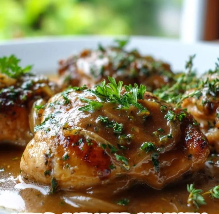 Herb-Infused Chicken Thighs in Savory Gravy