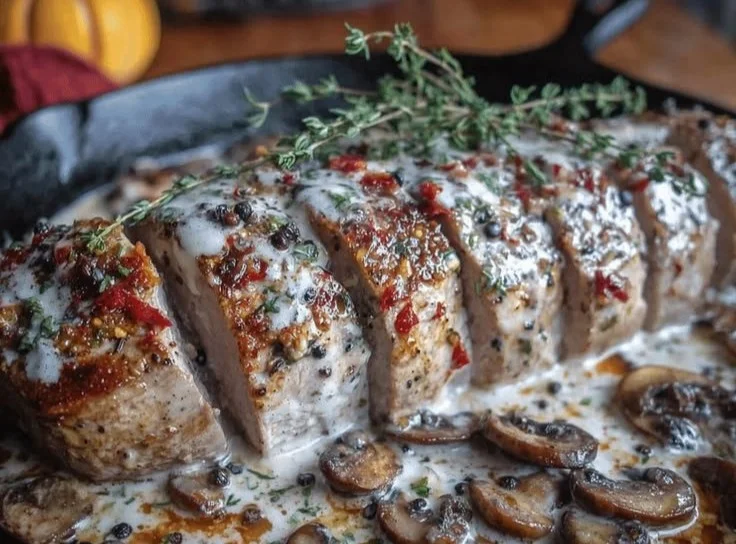 One-Pan Creamy Dijon Pork Tenderloin with Mushroom Sauce