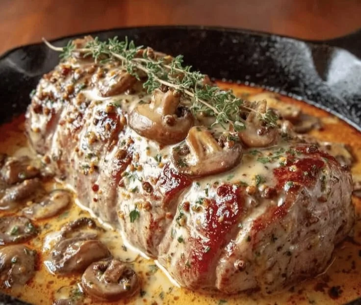 One-Pan Creamy Dijon Pork Tenderloin with Mushroom Sauce