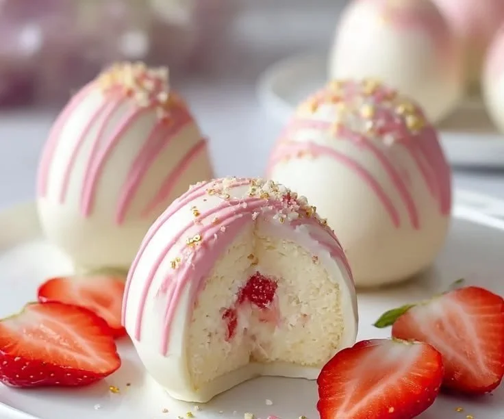 Delicious Strawberry Shortcake Egg Breakfast on a plate, showcasing eggs and strawberries.