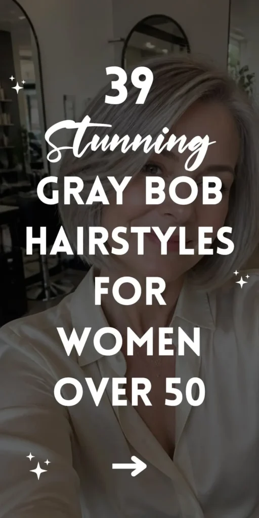 Woman with a stylish gray bob hairstyle showcasing elegance and modern style.