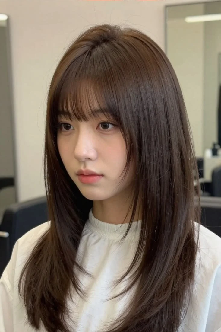Chic hairstyles with bangs showcasing various trendy styles and looks.